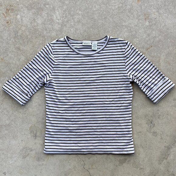 Striped Scoop Neck Top with Cuffed Quarter Length Sleeves - Picture 5 of 10